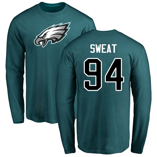 Men Philadelphia Eagles #94 Josh Sweat Green Name and Number Logo Long Sleeve NFL T Shirt->nfl t-shirts->Sports Accessory